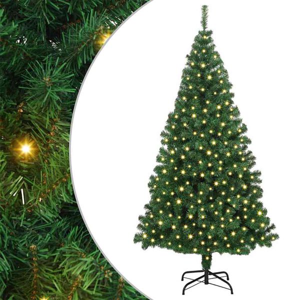 vidaXL Kunstig juletre med 300 LED gr&oslash;nn 180 cm PVC og St&aring;l og Plast