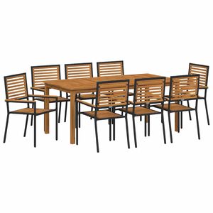 vidaXL Hage Spisegruppe 9 stk. Svart Solid akasietre