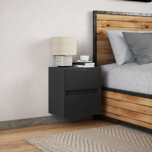 vidaXL Vegghengt nattbord med LED-lys svart