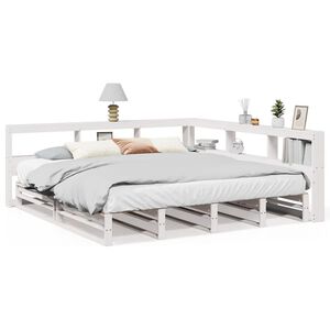 vidaXL Seng med bokhylle uten madrass hvit 200x200 cm heltre furu