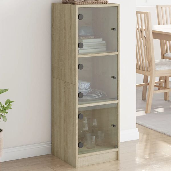 vidaXL Highboard med glassd&oslash;rer sonoma eik 35x37x109 cm