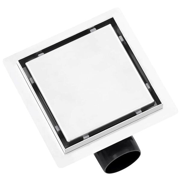 vidaXL Dusjavl&oslash;p 2-i-1 flatt og sluk for flis 15x15 cm rustfritt st&aring;l