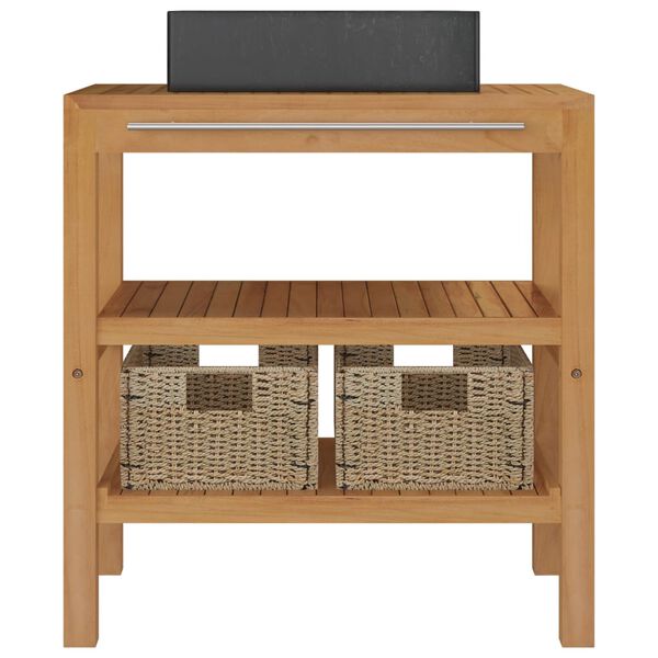 vidaXL Baderomshylle heltre teak med vask marmor svart