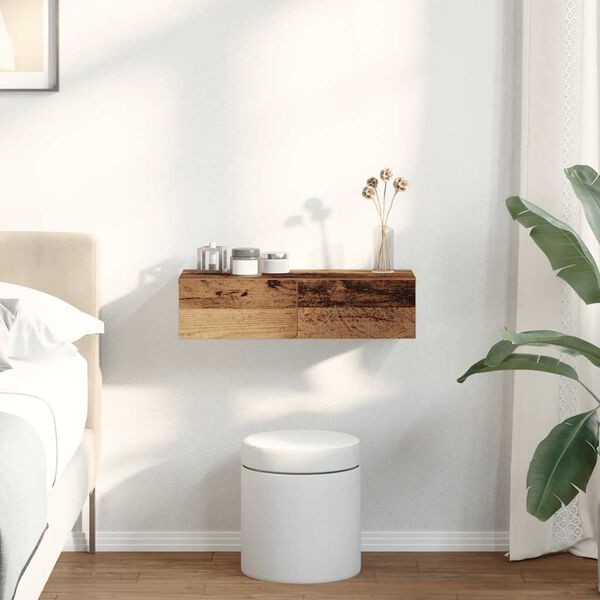 vidaXL Vegghylle med skuffer gammelt tre 60x26,5x15 cm konstruert tre