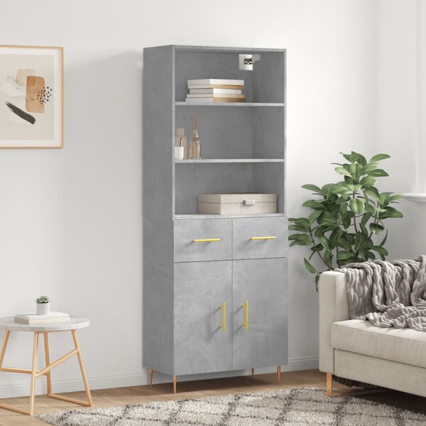 vidaXL Highboard betonggr&aring; 69,5x34x180 cm konstruert tre