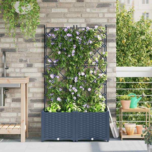 vidaXL Hageblomsterpotte 2 pcs Gr&aring; 80 x 40 x 143 cm Plast