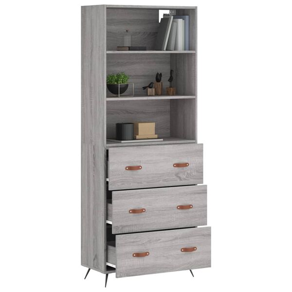 vidaXL Highboard gr&aring; sonoma 69,5x34x180 cm konstruert tre