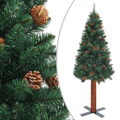 vidaXL Forhåndsbelyst slankt juletre med kulesett grønn 180 cm PVC