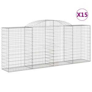 vidaXL Gabionkurver buede 15 stk 300x50x120/140 cm galvanisert jern