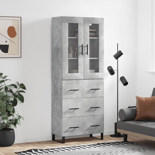 vidaXL Highboard betonggr&aring; 69,5x34x180 cm konstruert tre