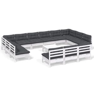 vidaXL Hagesofagruppe med puter 14 deler heltre furu