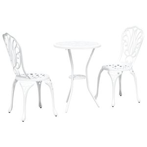 vidaXL Hage Bistro Sett 3 stk. Hvit Aluminium