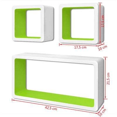 Flytende vegghylle kuber MDF bok/DVD oppbevaring hvit-grønn