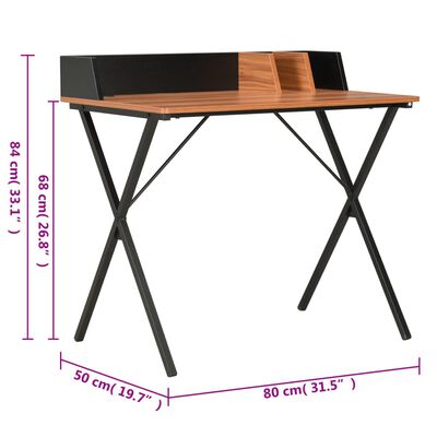 vidaXL Skrivebord svart og brun 80x50x84 cm