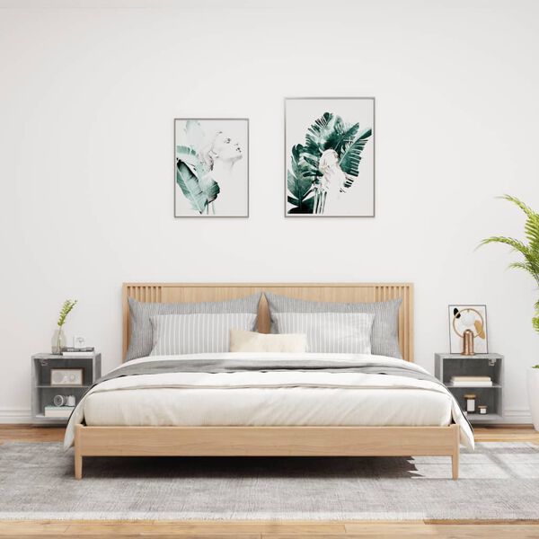 vidaXL Veggmontert nattbord med LED-lys 2 stk betonggrå