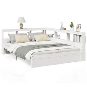vidaXL Seng med bokhylle uten madrass hvit 160x200 cm heltre furu
