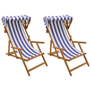 vidaXL Hage Stol 2 pcs 3 Posisjon Solid Eucalyptus Tre Bl&aring; og hvit