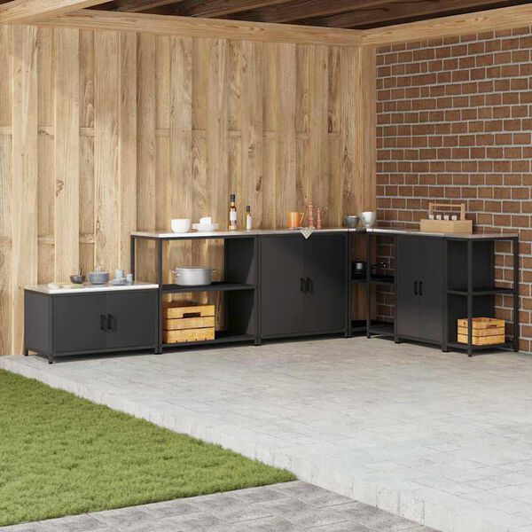 vidaXL Kj&oslash;kkenoppbevaring med hylle Svart 60 x 50 x 92 cm St&aring;l