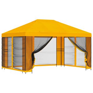 vidaXL Hagepaviljong med sidevegger 4 &times; 3 m Gul Polyester og st&aring;l