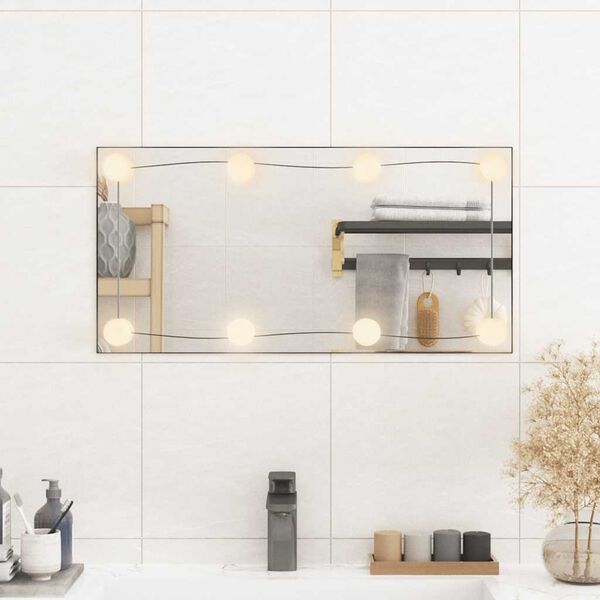 vidaXL Veggspeil med LED-lys 30x60 cm glass rektangel