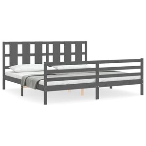 vidaXL Sengeramme med hodegavl gr&aring; 200x200 cm heltre