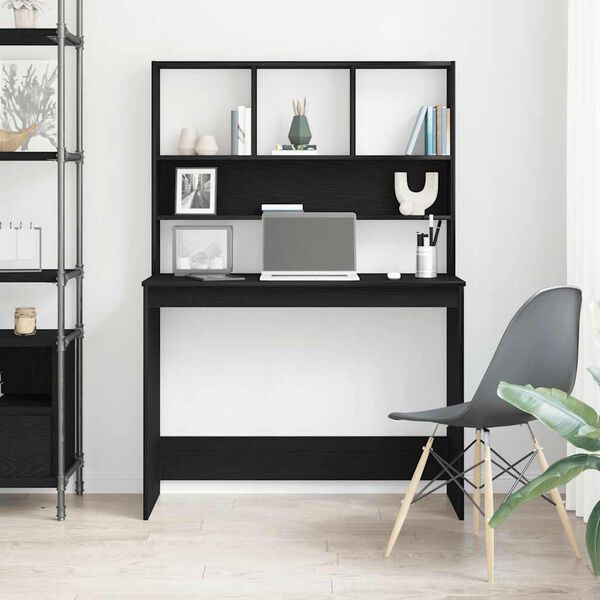 vidaXL Skrivebord med hyller svart eik 102x45x148 cm konstruert tre