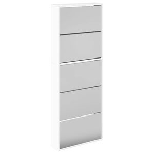 vidaXL Skoskap med speil 5 lag h&oslash;yglans hvit 63x17x169,5 cm