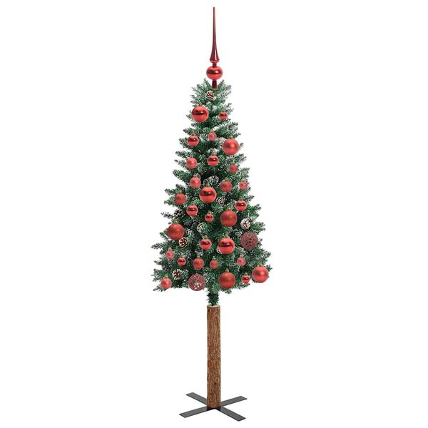 vidaXL Slim juletre med 150 LED gr&oslash;nn 150 cm PVC og Massivt Furu tre