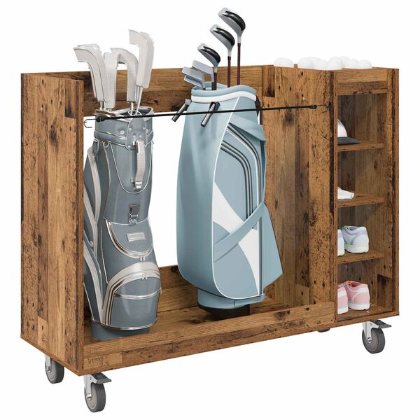 vidaXL Golfskap med hjul Ensfarget Gammelt tre 120 x 45 x 98 cm