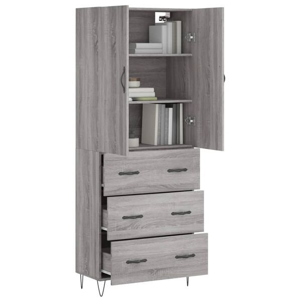 vidaXL Highboard gr&aring; sonoma 69,5x34x180 cm konstruert tre