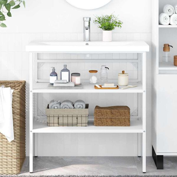 vidaXL Badehylle hvit 79x38x83 cm jern