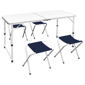 vidaXL Sammenleggbart campingbord med 4 krakker aluminium 120x60 cm
