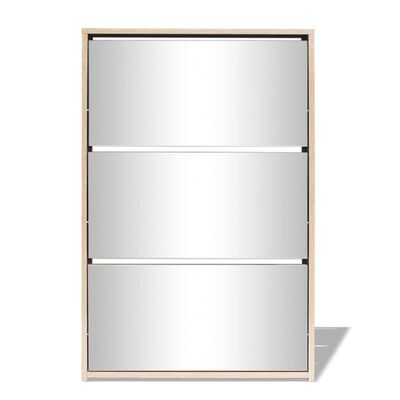 vidaXL Skoskap 3 høyder speil eik 63x17x102,5 cm