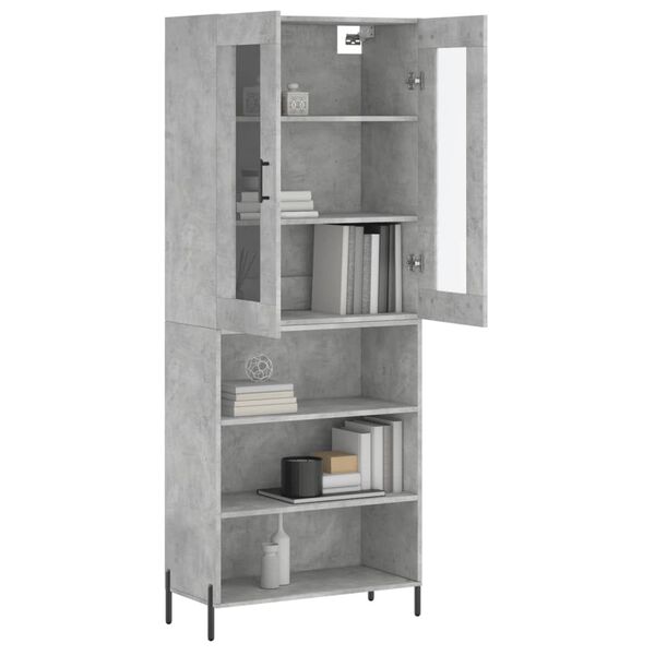 vidaXL Highboard betonggr&aring; 69,5x34x180 cm konstruert tre