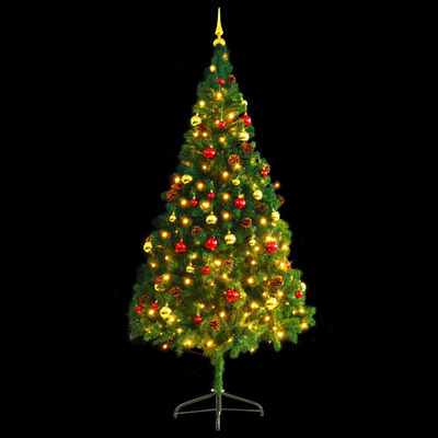 vidaXL Kunstig juletre med kuler og lysdioder grønn 210 cm