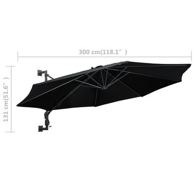vidaXL Veggmontert parasoll med metallstang 300 cm svart