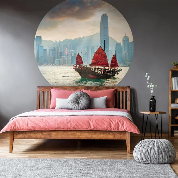 WallArt Tapetsirkel Skyline with Junk Boat 190 cm