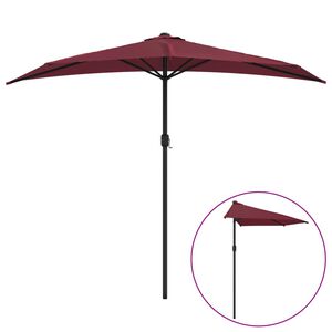 vidaXL Balkongparasoll med aluminiumsstang vinr&oslash;d 270x144x222 cm halv