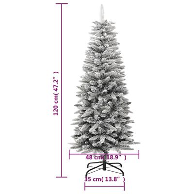 vidaXL Kunstig slankt juletre med flokket snø 120 cm PVC og PE
