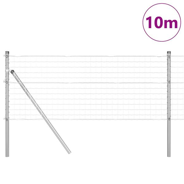 vidaXL Gjerde med stolpe s&oslash;lv 0,8 x 10 m St&aring;l og PVC