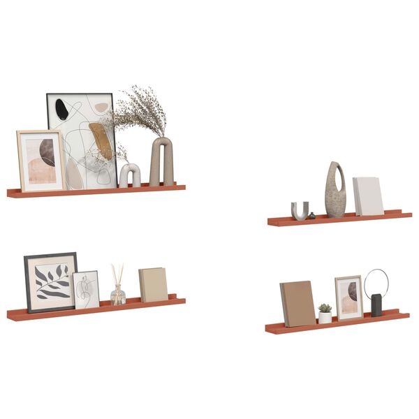 vidaXL Vegghylle med hylle 4 pcs R&oslash;d 80 x 9 x 3 cm Konstruert tre