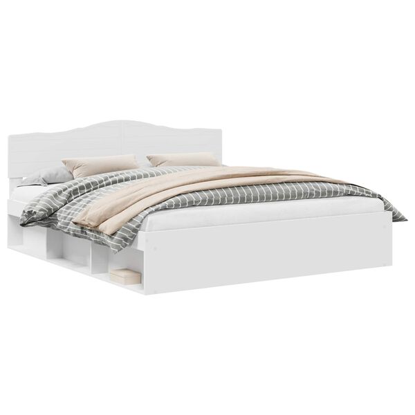 vidaXL Sengestamme med hodegjerde Hvit 200 x 200 cm Massiv furu