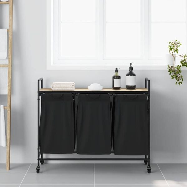 vidaXL skittentøyskurv 3 rom med hjul sonoma eik