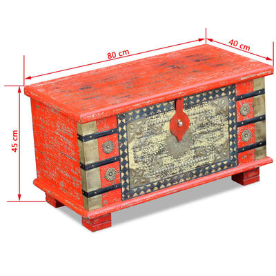 vidaXL Oppbevarings Kiste Rødt Mango Tre 80x40x45 cm