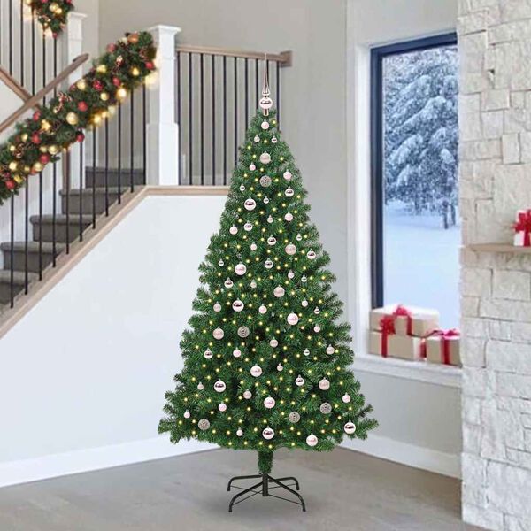 vidaXL Kunstig juletre med 300 LED gr&oslash;nn 240 cm PVC og St&aring;l og Plast