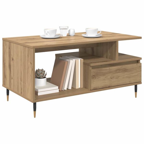 vidaXL Kaffebord med skuff Artisan Eik 90 x 49 x 45 cm Konstruert tre