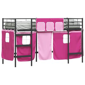 vidaXL Kiddos Loft Senge Ramme med Gardiner Svart og Rosa