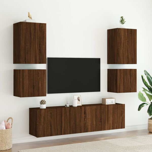 vidaXL Vegghengte TV-benker 2 stk brun eik 40,5x30x40cm konstruert tre