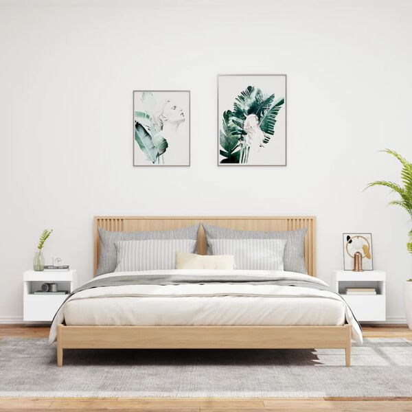 vidaXL Vegghengte TV-benker med LED 2 stk hvit 40x30x40 cm