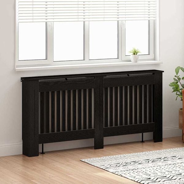 vidaXL Radiator Deksel Svart Eik 172 x 19 x 81,5 cm Konstruert tre